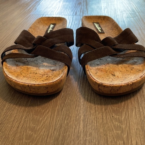 Eddie Bauer Women’s Slide Sandals Size 7 Brown Leather Granola Girl Bohemian - Picture 4 of 11
